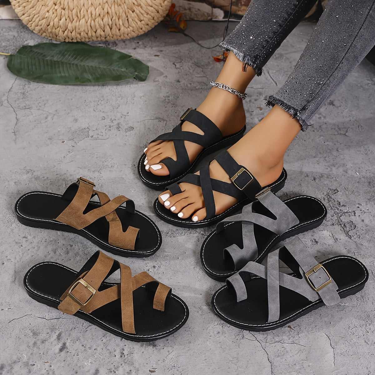 Women's Brown Sheep Pattern Sandals Breathable Flat Non-Slip For Beach or Home