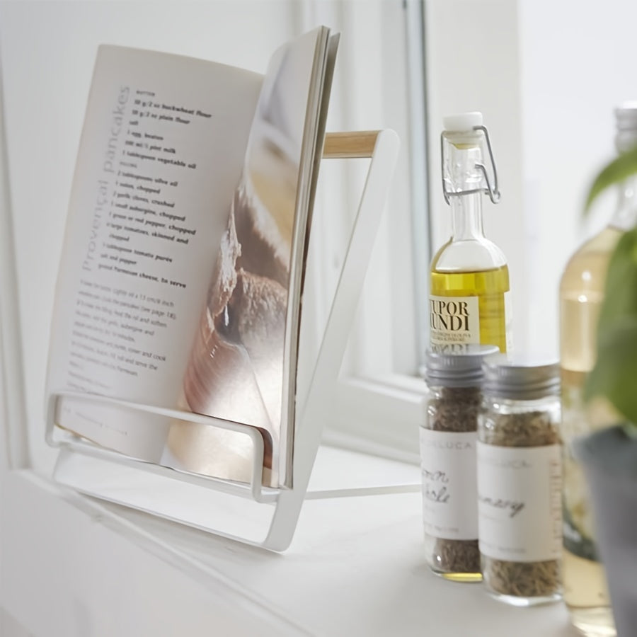 Soporte portátil de metal para teléfono y tableta, plegable, ajustable para cocinar y leer