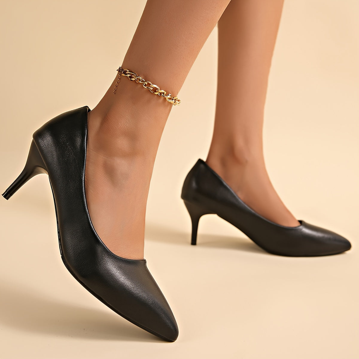 Women Black Matte High Heels Pointed Toe Dress Shoes for Office and Formal