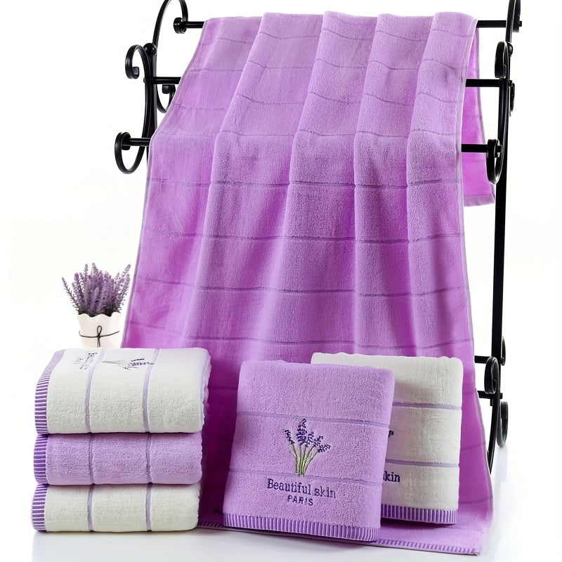 Lavender Pattern Towel Set 3 Pieces Bath and Face Towels Soft Cotton