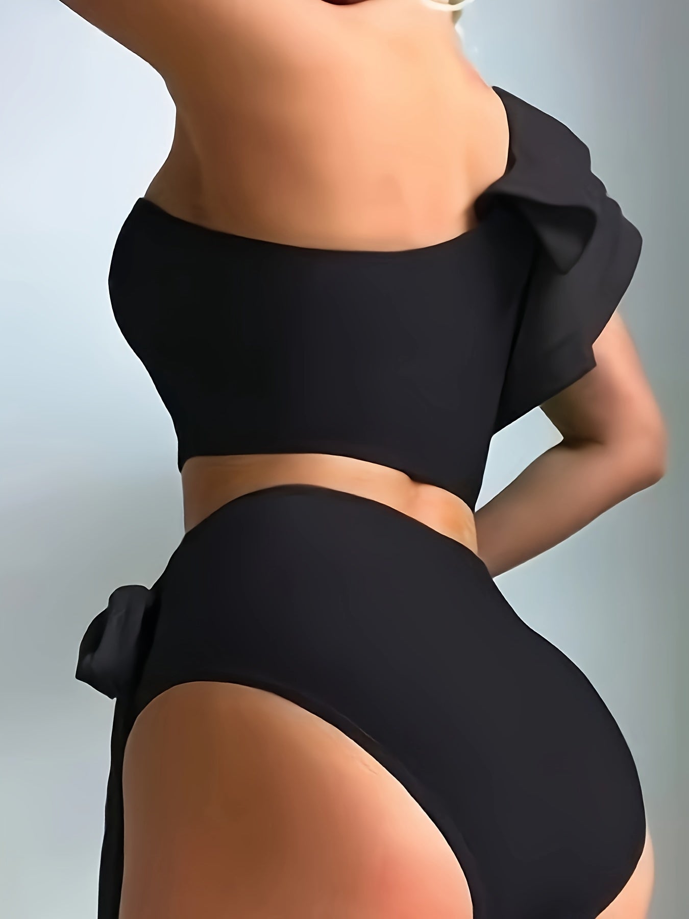 Conjunto de tankini de una pieza con capa de alta elasticidad y volantes para mujer