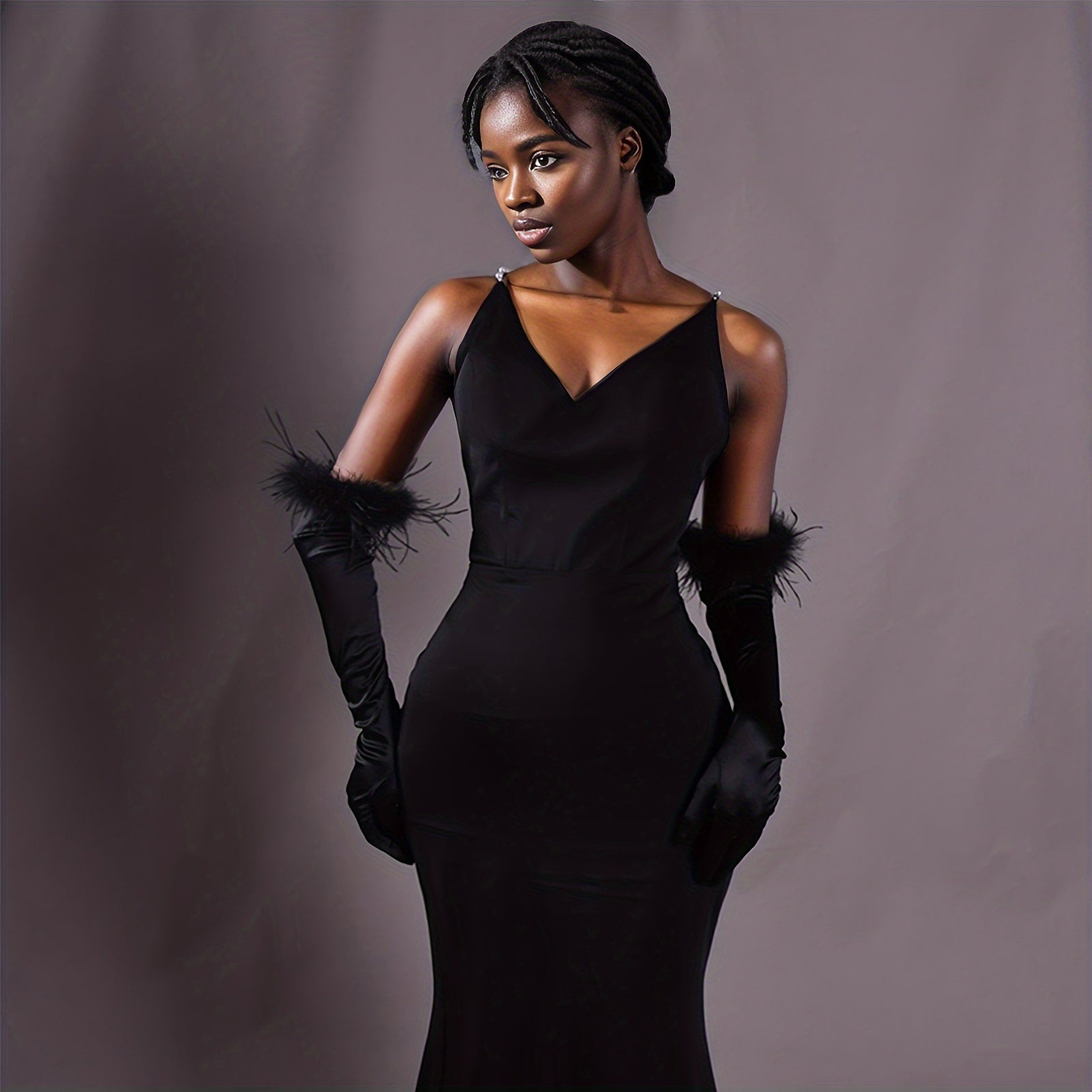 Vintage Satin Gloves with Feather Trim for Bridal Wedding and Formal Events