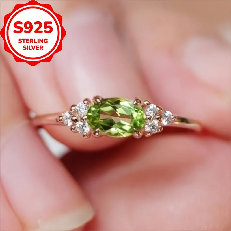 Women's Peridot and Zirconia 925 Silver Ring for Weddings and Parties