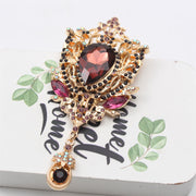 Retro Rhinestone Flower Brooch with Glass Pendant Enamel Corsage Pin for Coats