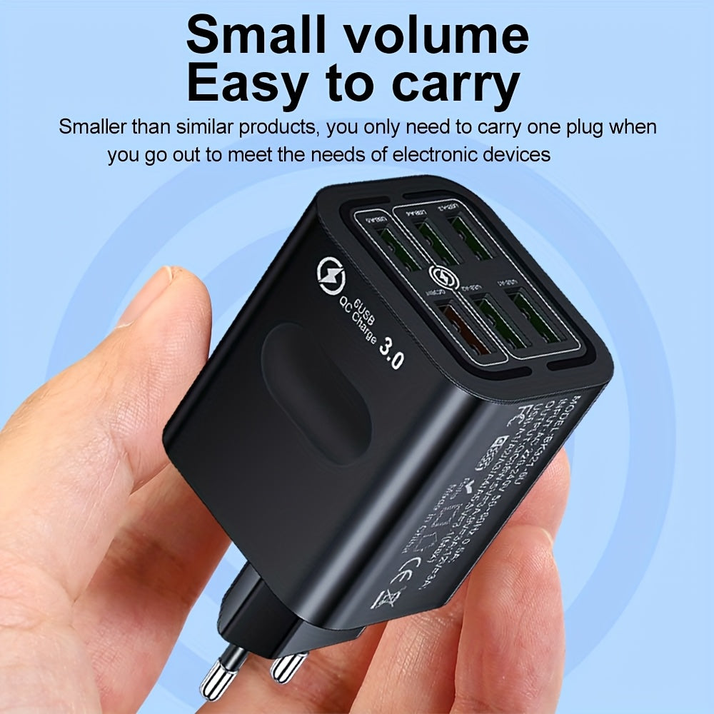 50W tez zaryadlash quvvat adapteri, 6 USB porti va Type C plagin bilan