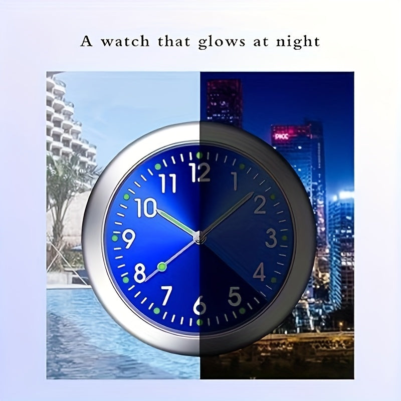 Mini Quartz Car Clock Luminous Dashboard Decor Blue Face Green Numbers