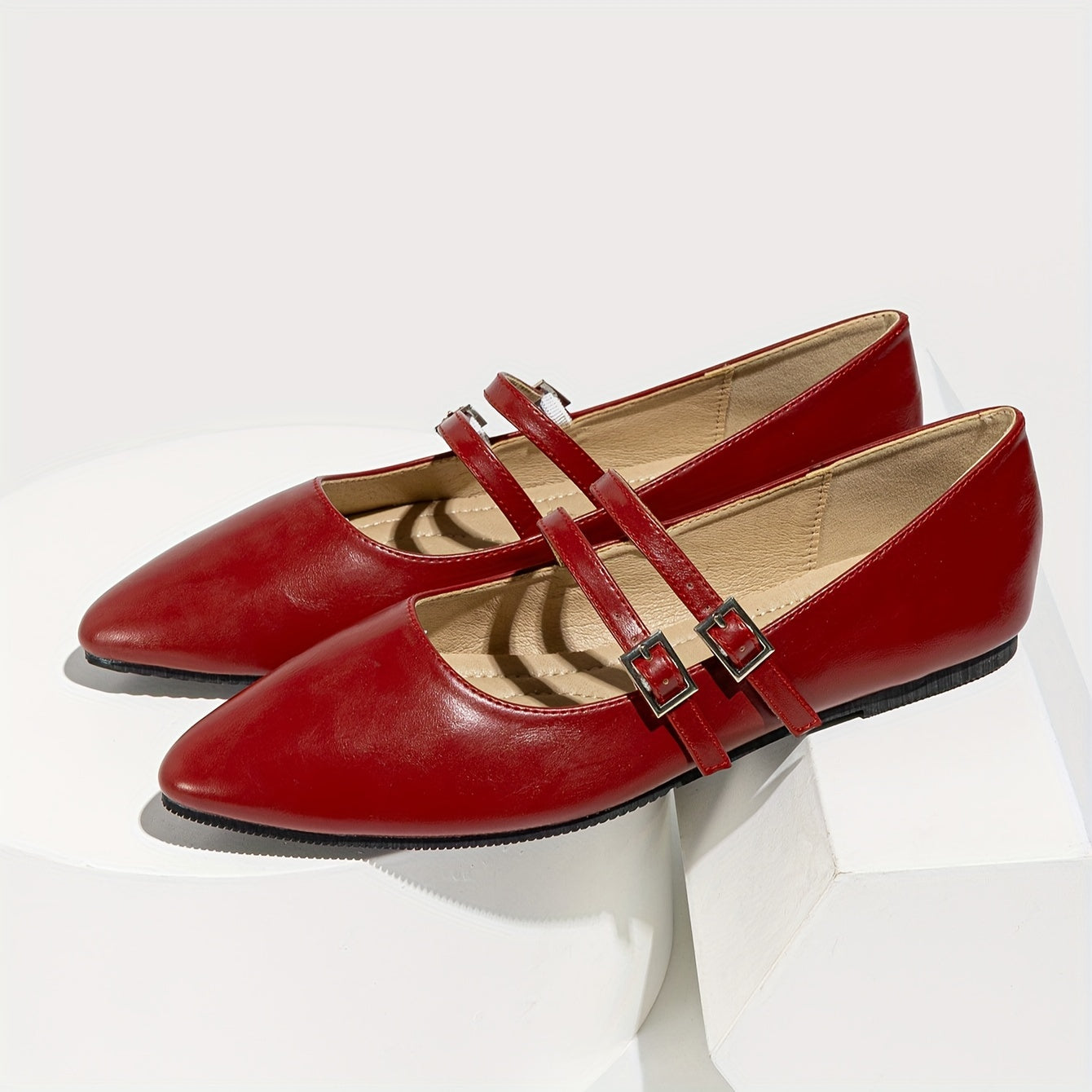 Zapatos planos negros estilo francés Mary Jane para mujer con punta puntiaguda y diseño slip-on