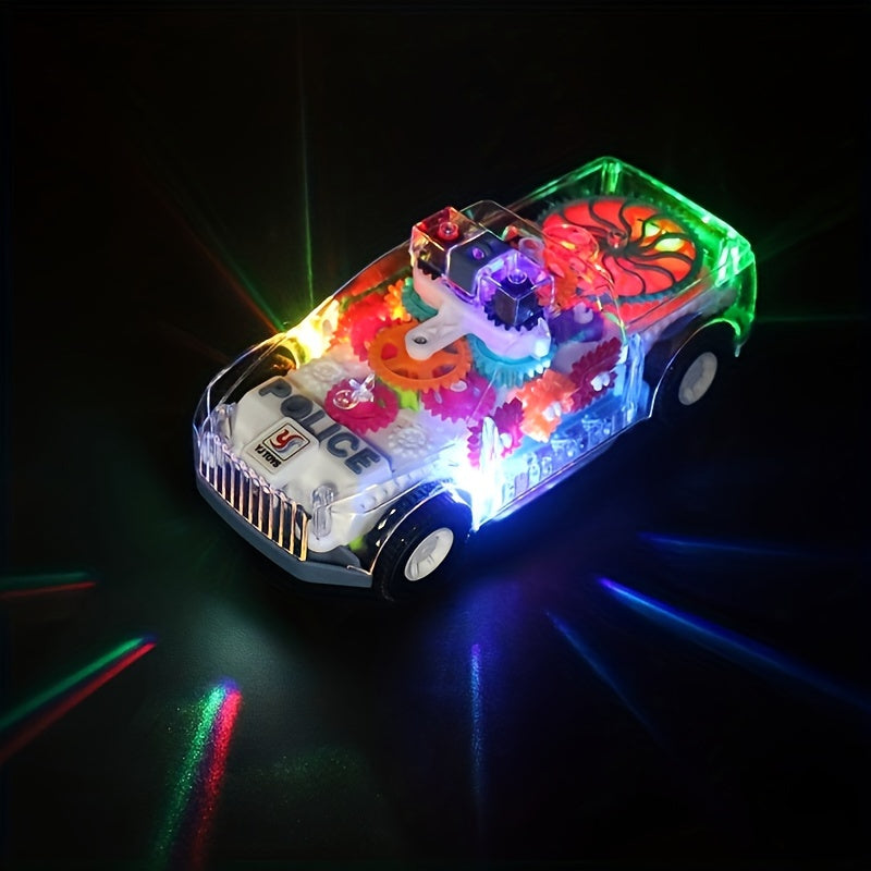 Juguete de coche eléctrico para niños con luces, música, engranaje transparente, diseño de policía
