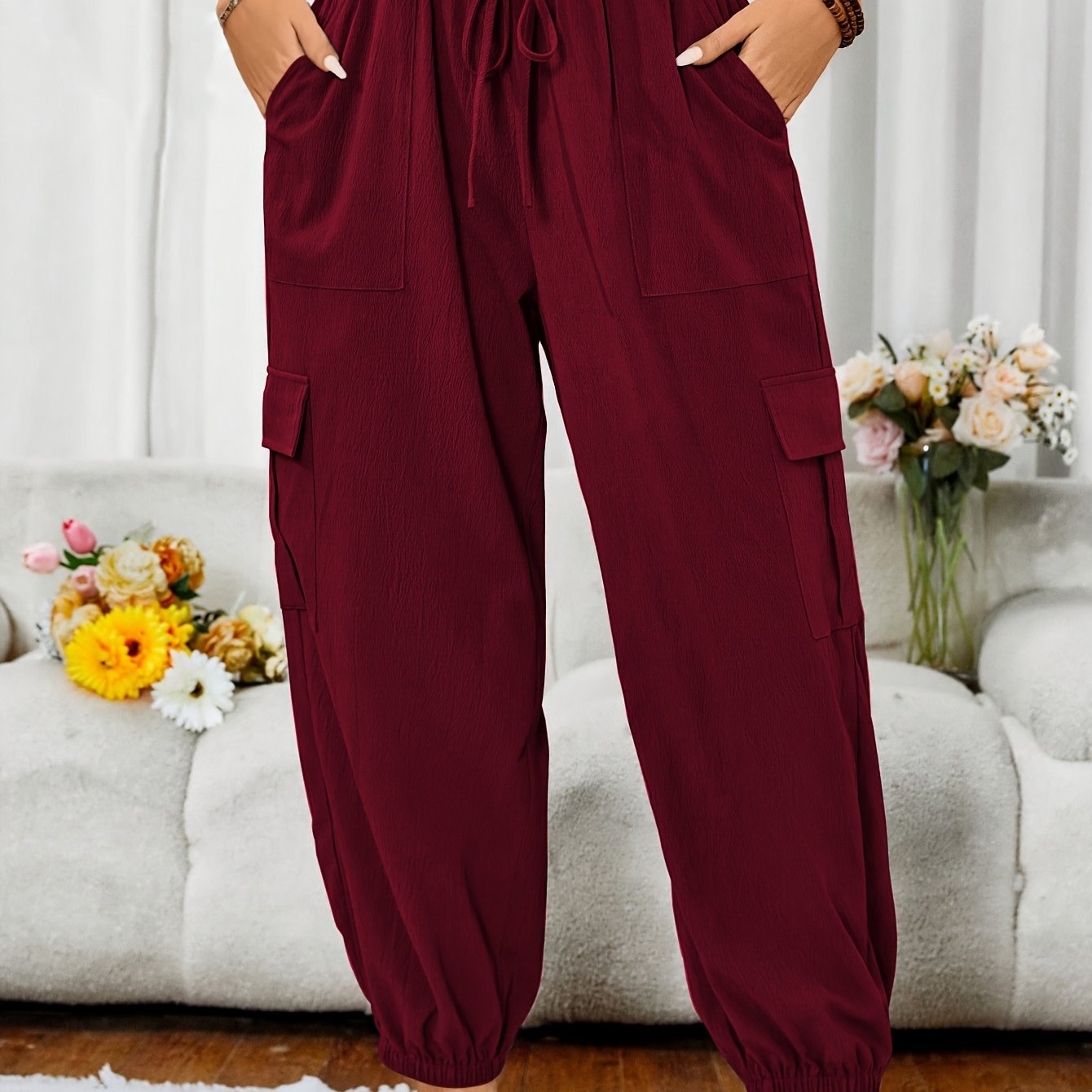 Plus Size Women's Jogger Pants Dark Grey Non-Stretchy Casual Lounge Trousers