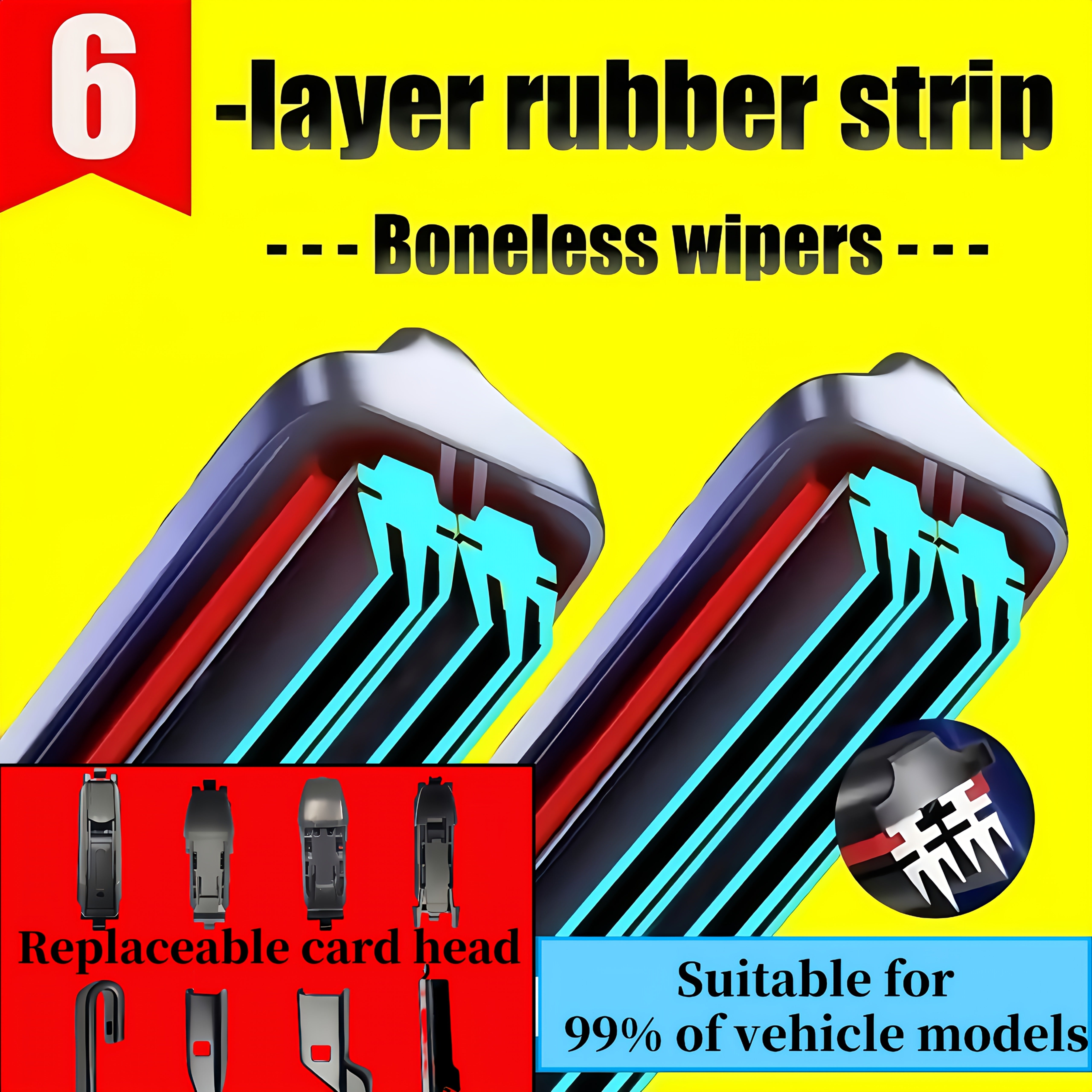 Car Windshield Wiper Blade Set with Adapters 35-71cm Durable Rubber Quiet