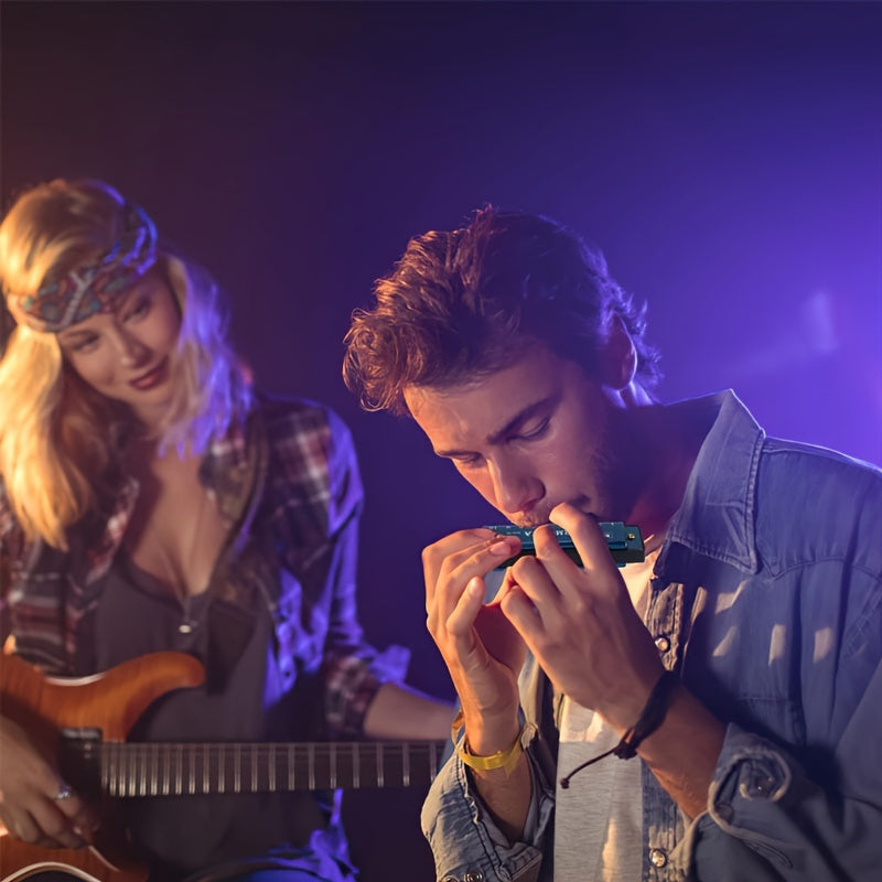 Stainless Steel 10-Hole Diatonic Harmonica Golden with Protective Case for Beginners