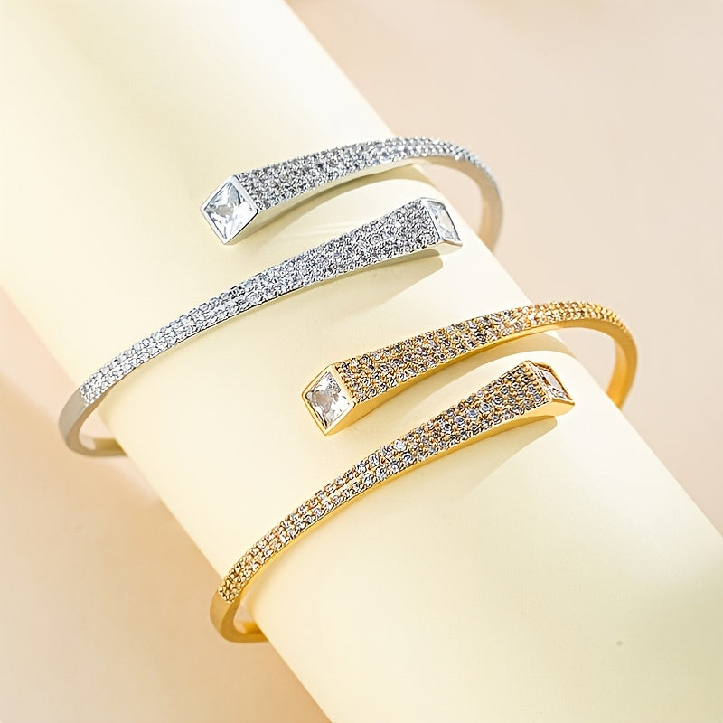 Open Silver Water Diamond Bangle and Ring Set for Women
