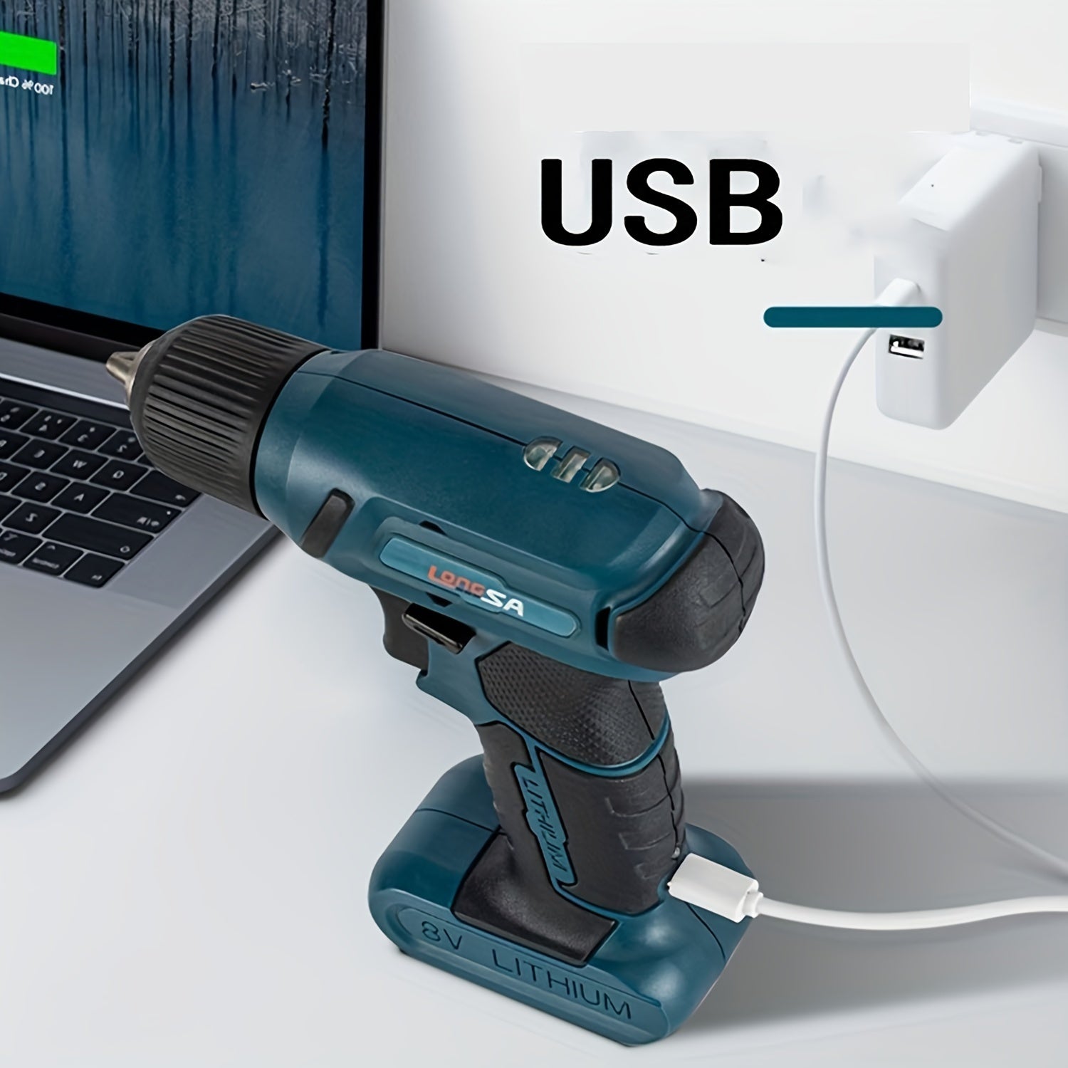 Juego de taladro inalámbrico con luz LED, batería de litio y brocas surtidas