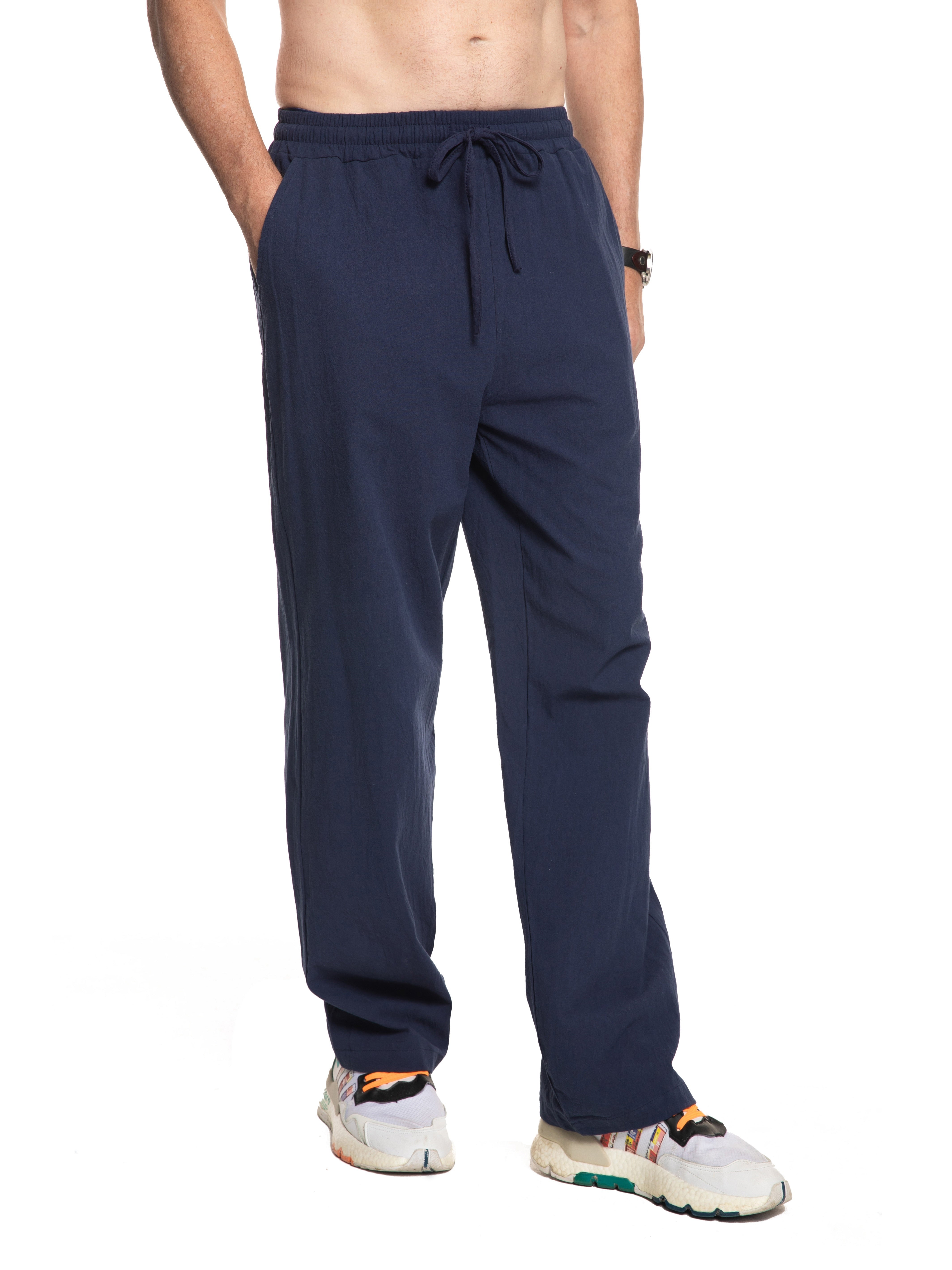 Men's Cotton Linen Blend Casual Pants Solid Color Loose Fit Regular Length for Spring Fall Running Jogging