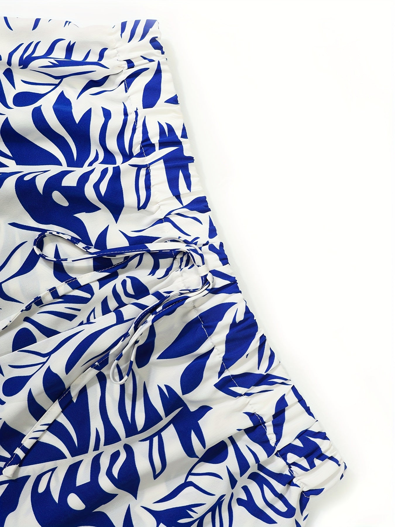 Women's Plus Size Tropical Print Bermuda Shorts Lightweight Polyester Blue White Leaf Pattern Summer Beach Casual