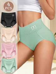 Women's Cotton Briefs Set 4 Pieces Breathable Stretchy Solid Color Underwear