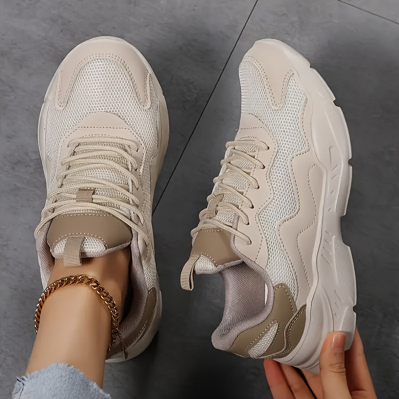 Women's Mesh and Synthetic Casual Sneakers Low Top Lace-Up Beige White All-Season