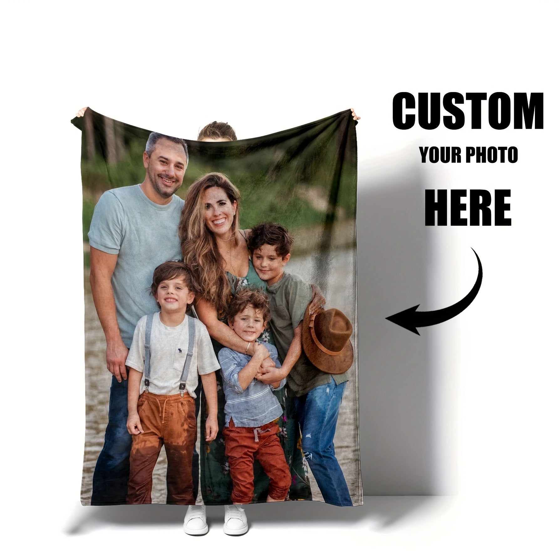 Personalized Photo Blanket Customizable Family Pet Couple Gift Sofa Throw