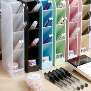 4-Compartment Vertical Desk Organizer with Slant Insert Space-Saving Plastic Storage