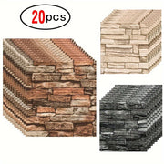 20 Self-Adhesive 3D Brick and Stone Vinyl Wall Stickers Waterproof for Living Rooms Bedrooms Offices