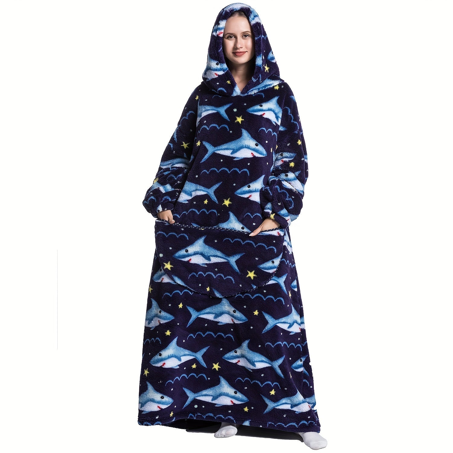 Manta con capucha de felpa para adultos, de tamaño extra grande, con mangas, ropa cálida y cómoda para llevar