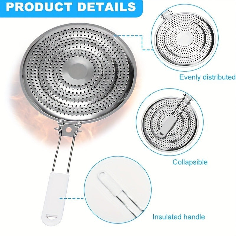Placa difusora de calor de acero inoxidable 20,32cm con asa plegable para cocinas de gas y eléctricas