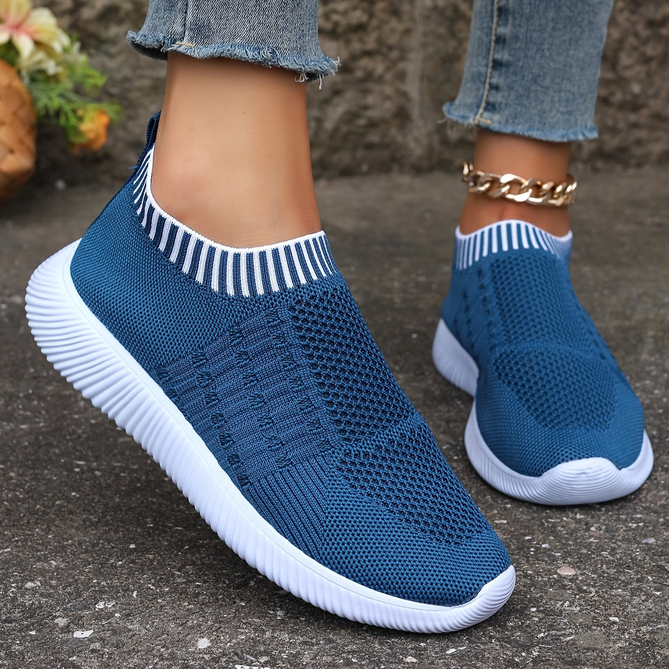Women's Breathable Knit Flats Casual Mary Jane Shoes with EVA Sole Brown