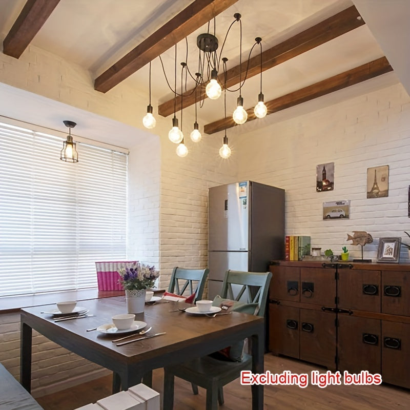 Sanoat uslubidagi ovqatlanish chandeli, sozlanadigan DIY yoritish va bir nechta boshlar bilan. Antik klassik shiftga osilgan o'rgimchak lampasi.