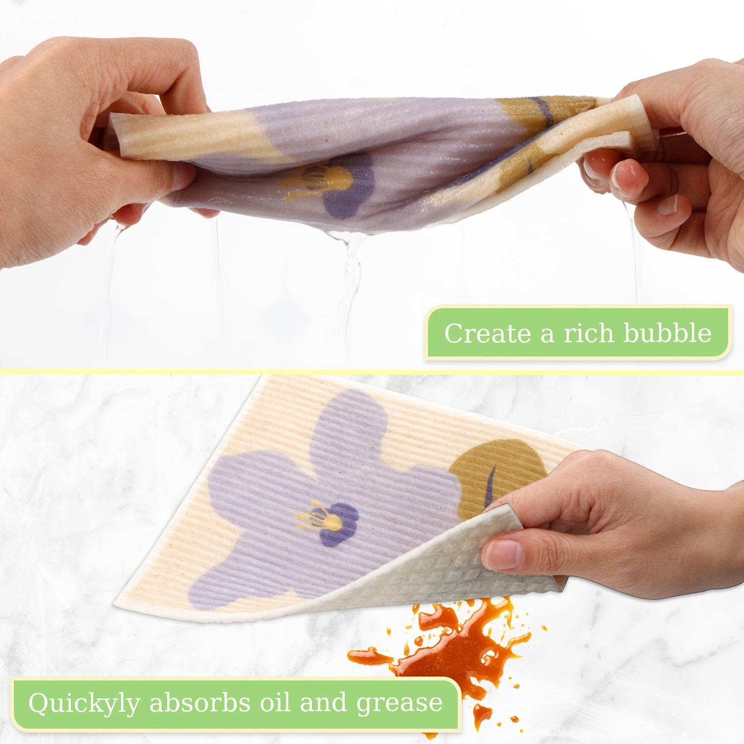 Gul uslubidagi Shvetsiya oshxona to'plami 6 dona, qayta ishlatiladigan qog'oz sochiqlar, Shvetsiya gubkasi tozalash matolari, bezakli qo'l sochiq