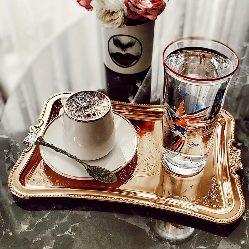 6 ta Yevropa oltin vintage qoshiq to'plami, shirinliklar va qahva uchun, o'yilgan meva dizaynlari bilan, oshxona, ovqatlanish va bar foydalanish uchun ideal.