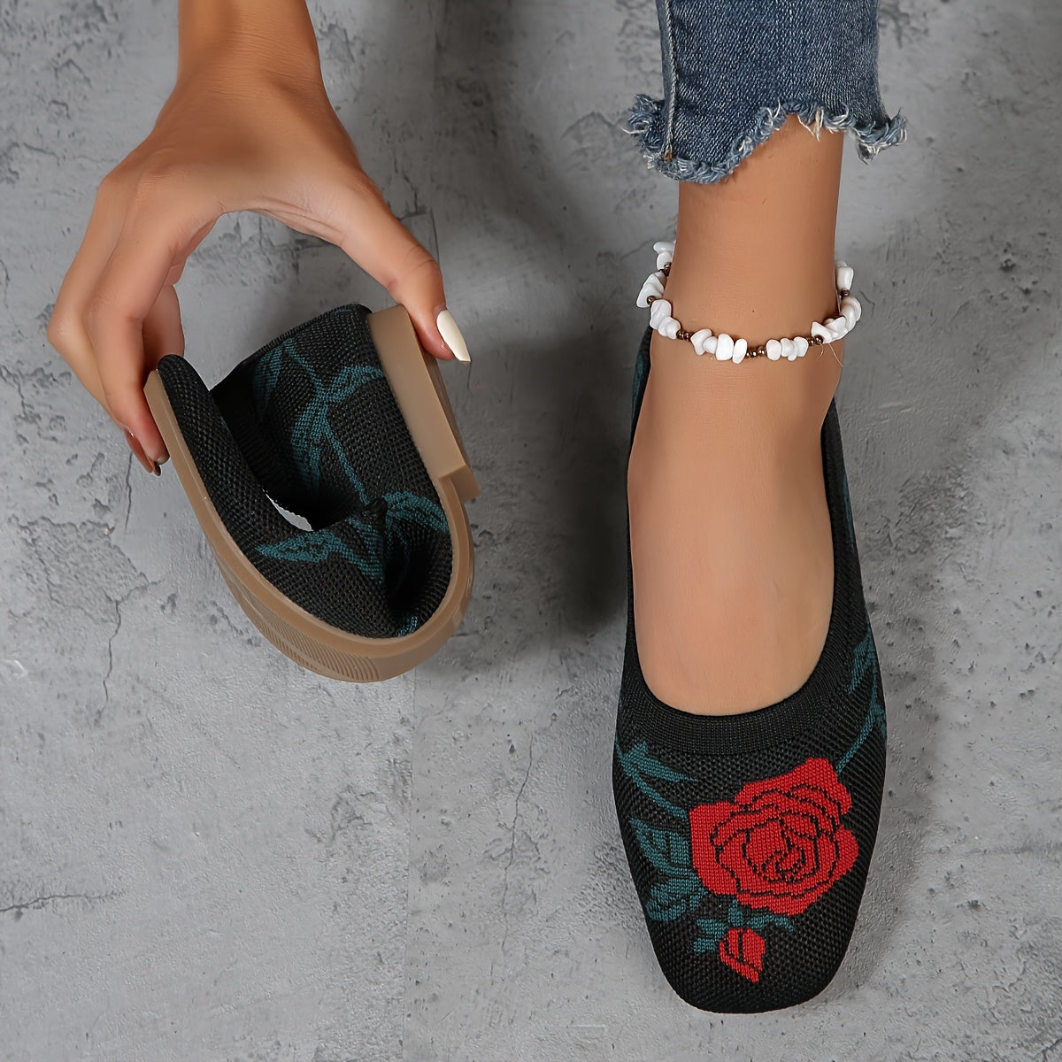 Women's Flat Shoes Floral Pattern Square Toe All-Season Casual