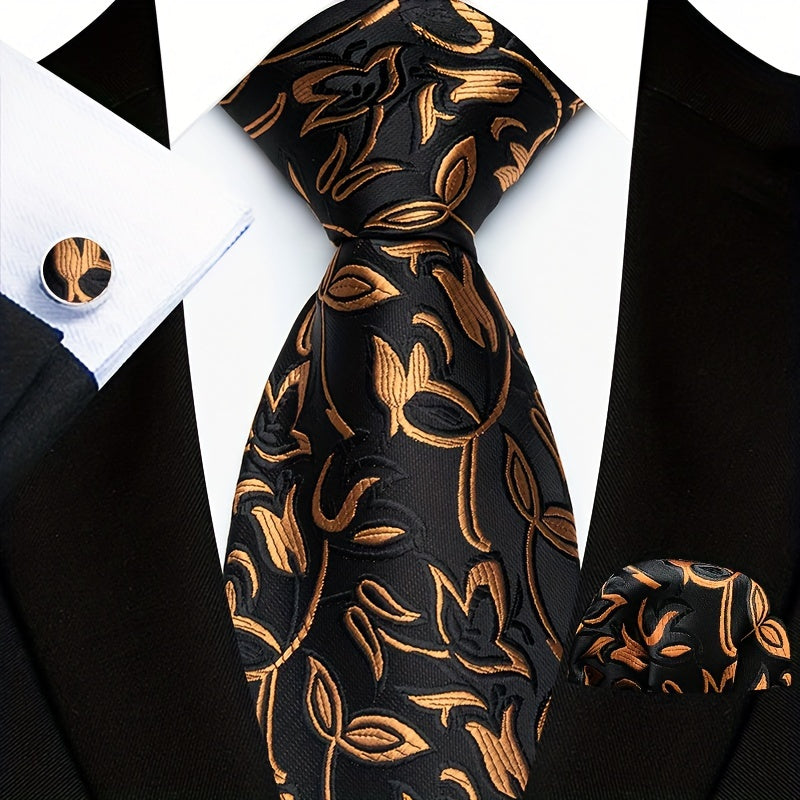 Men's Business Tie, Handkerchief, Cufflinks Set in Plaid and Stripe Designs