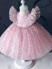 Girls Princess Dress with Flying Sleeves Galaxy Pattern for Birthday Party