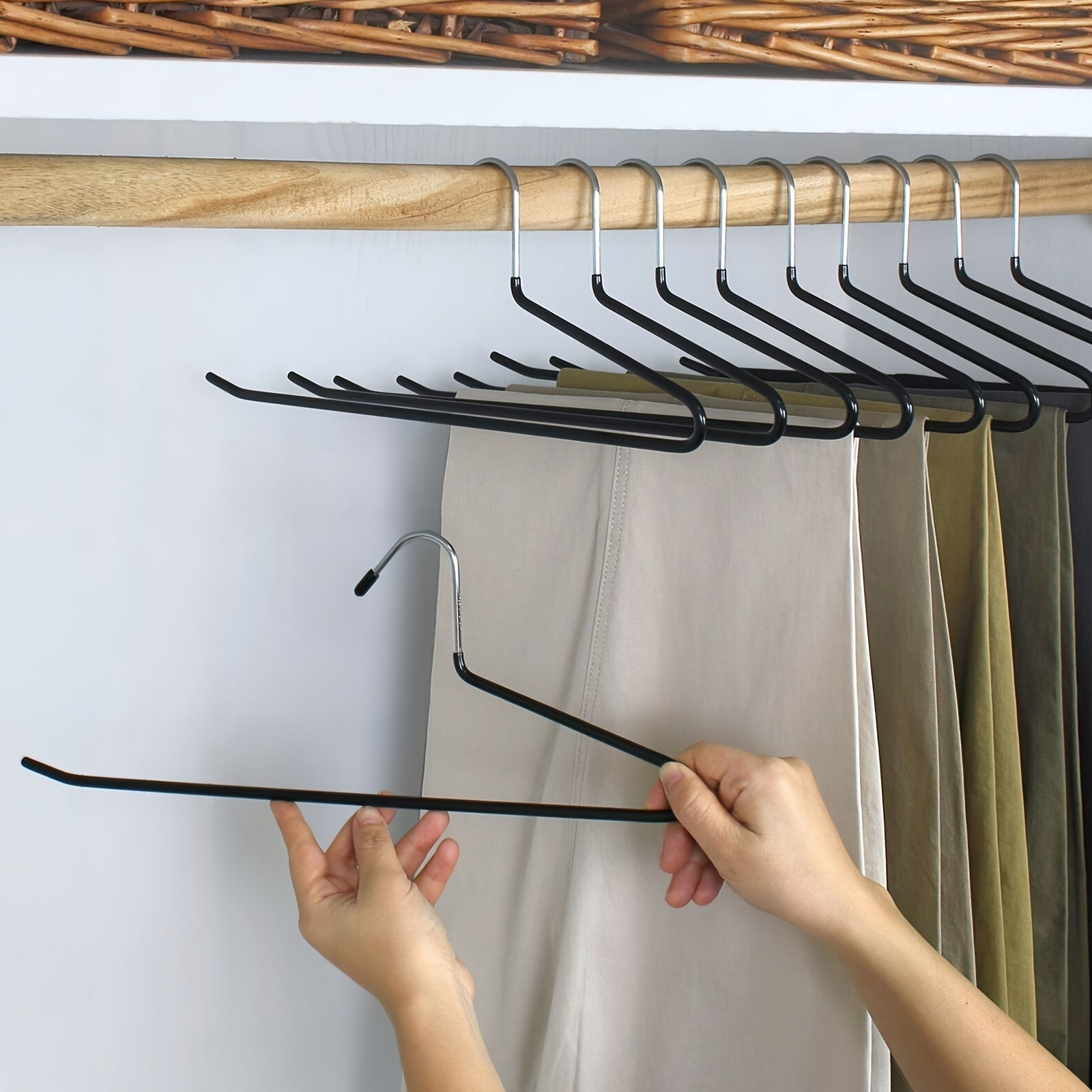 Set of 10 Stainless Steel Hangers Non-Slip Pants Skirt Dress Closet Organizer