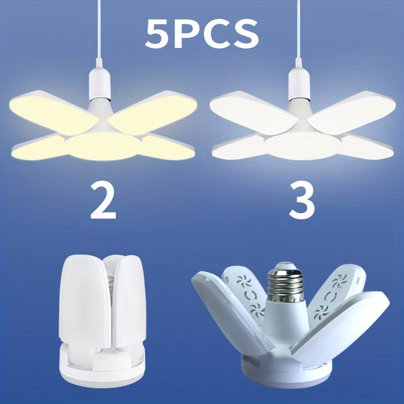 Small LED Folding Lamp with Four-Leaf Design 28W Bright Indoor Garage Lighting Adjustable Color Temperature