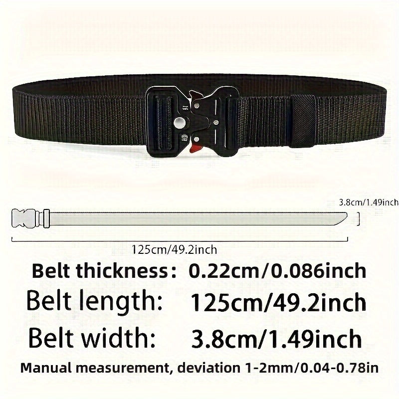 Men's Outdoor Work Belt Black Polyester Fiber Casual Buckle Belt for Pants