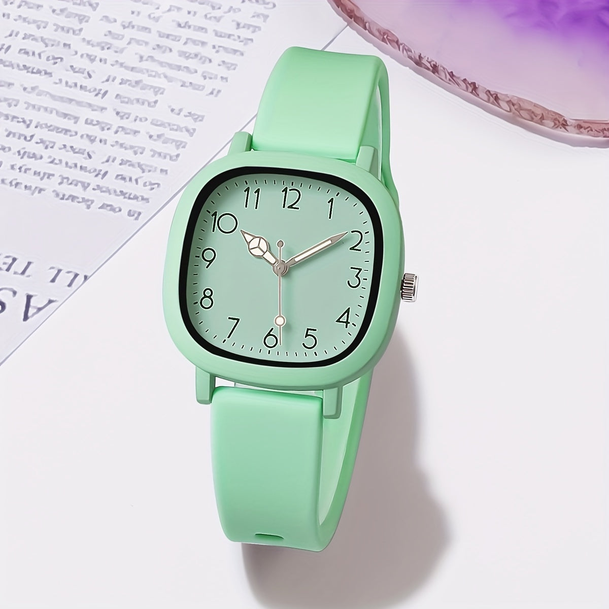 Women's Square Quartz Watch with Silicone Band in Macaroon Color
