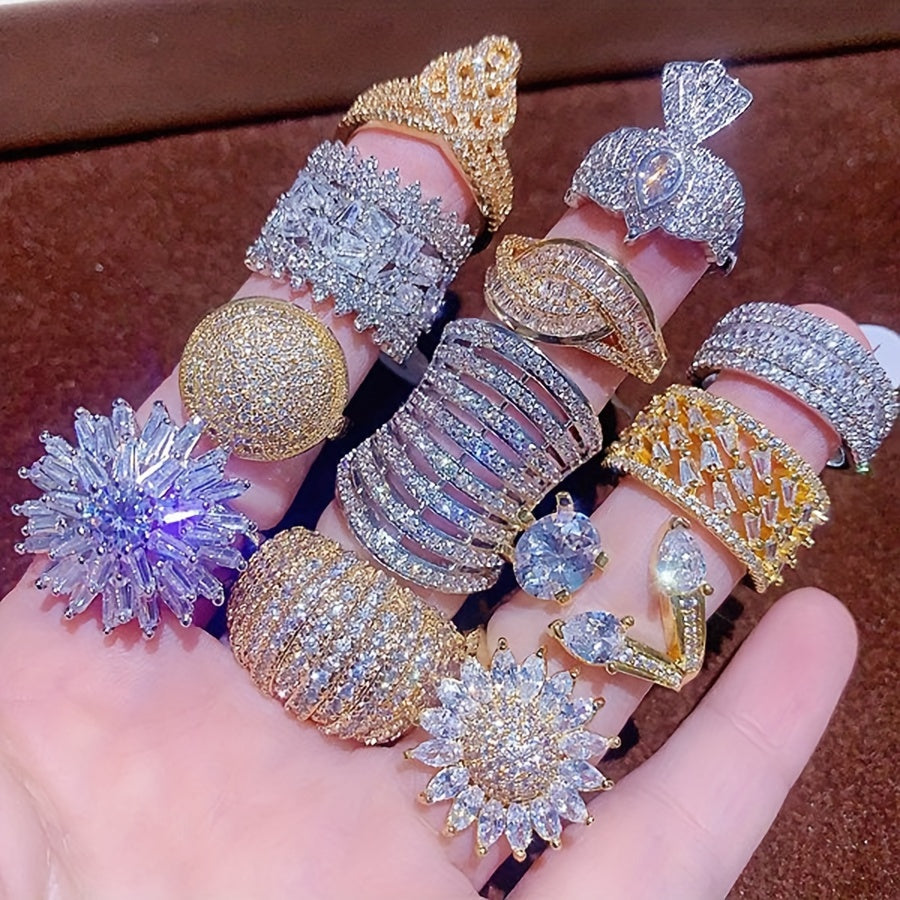 Women’s Heart-Shaped Ring Set with Synthetic Zirconia Copper Design for Weddings and Parties