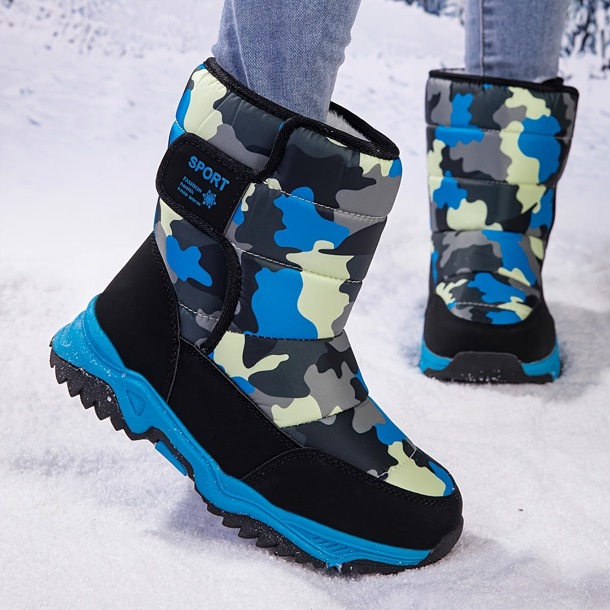 Unisex Camouflage High-Top Snow Boots for Boys Girls Toddler Winter Warm Insulated