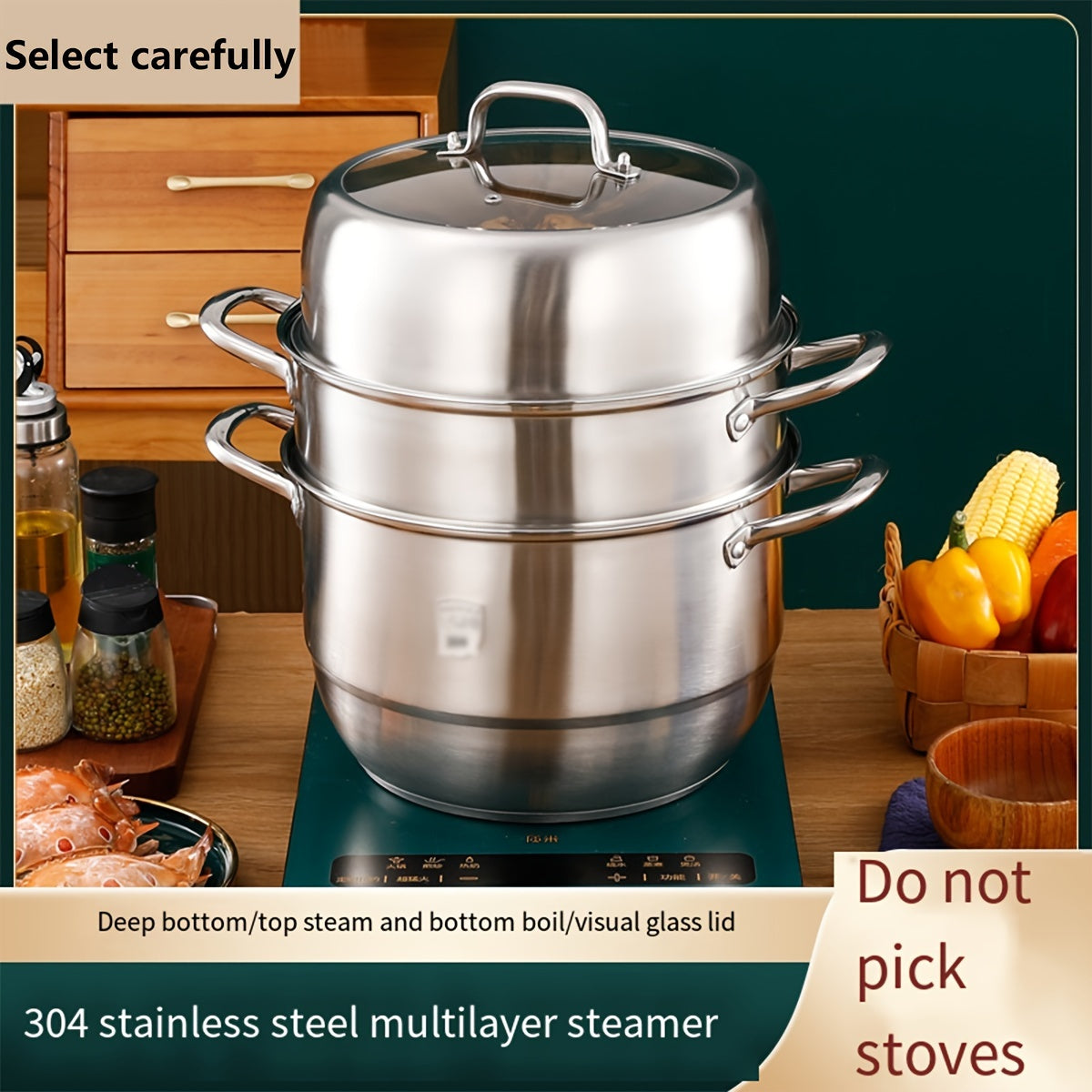 Stainless Steel Multi-Layer Steamer Set 2 or 3 Layers Induction Gas Stove Compatible