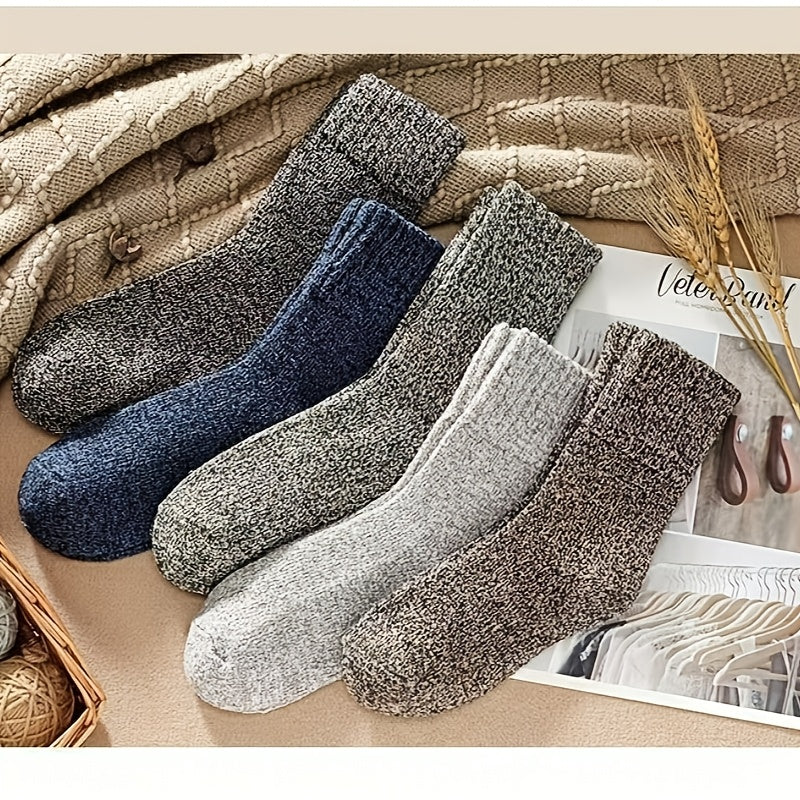 Men's Thick Warm Terry Crew Socks Solid Colors Pack of 3 or 5