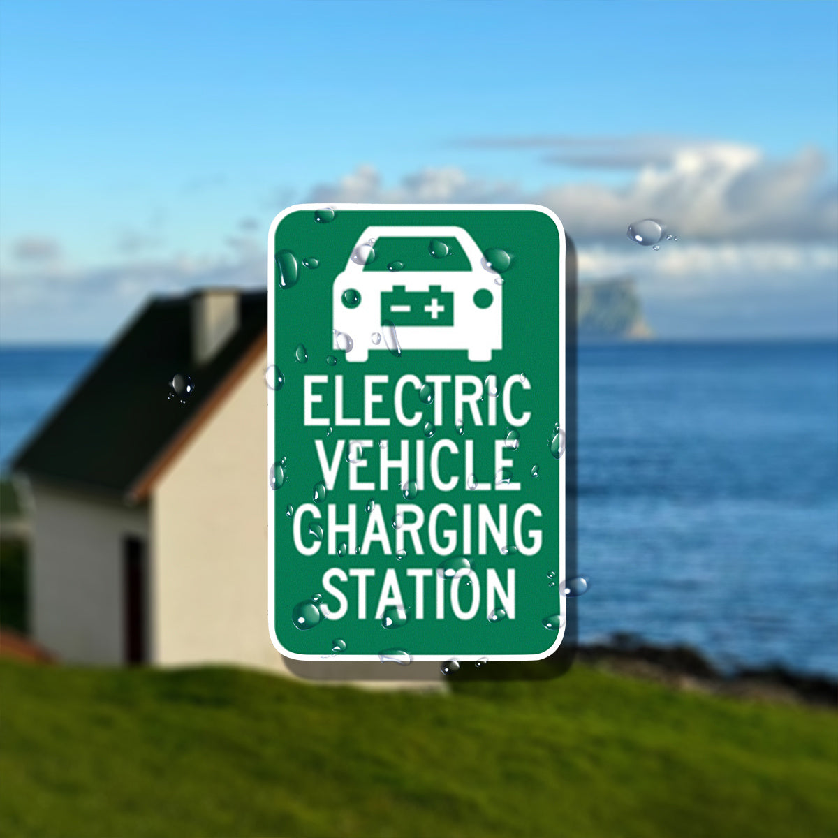 Self-Adhesive Electric Vehicle Charging Warning Sticker Vinyl Green White