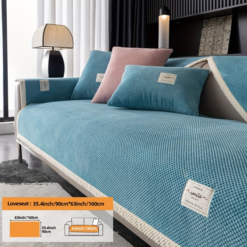 Hozirgi zamonaviy plush divan qopqog'i, barcha fasllar uchun korduroy chekkali