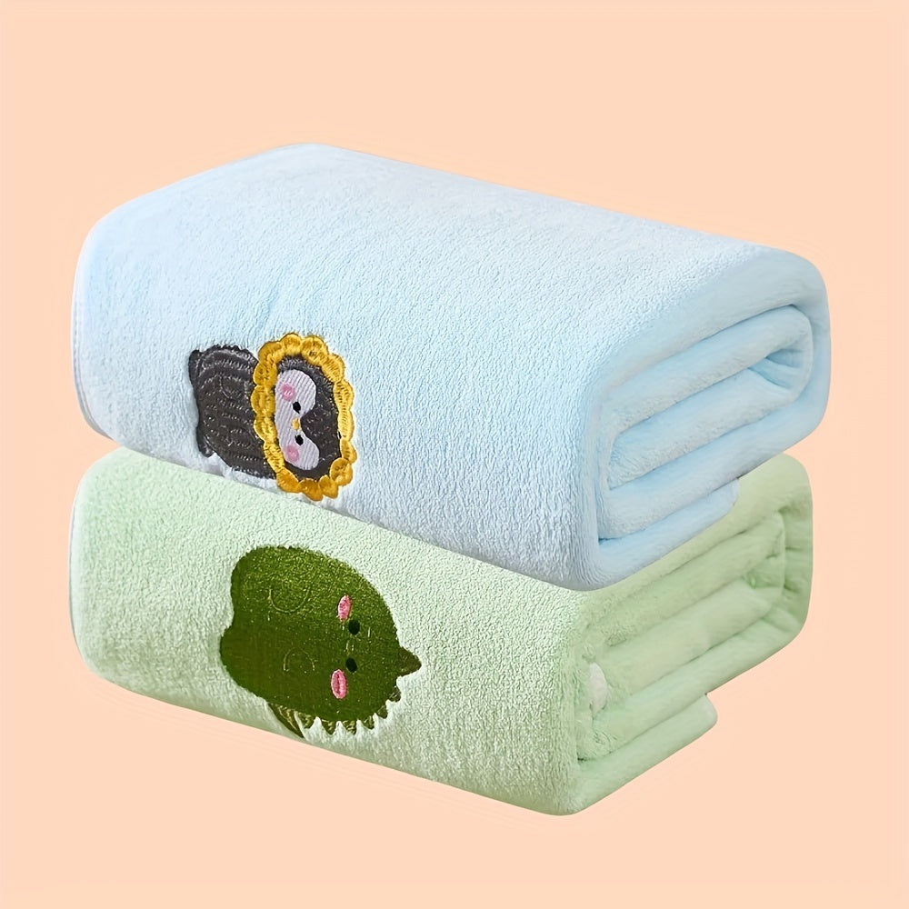 Baby Bath Towels Two-Pack Coral Fleece Quick-Dry Animal Embroidery Soft and Absorbent