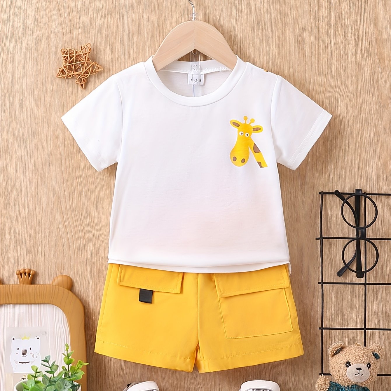 Conjunto de verano para niño: camiseta de jirafa y pantalones cortos, ropa casual para uso diario