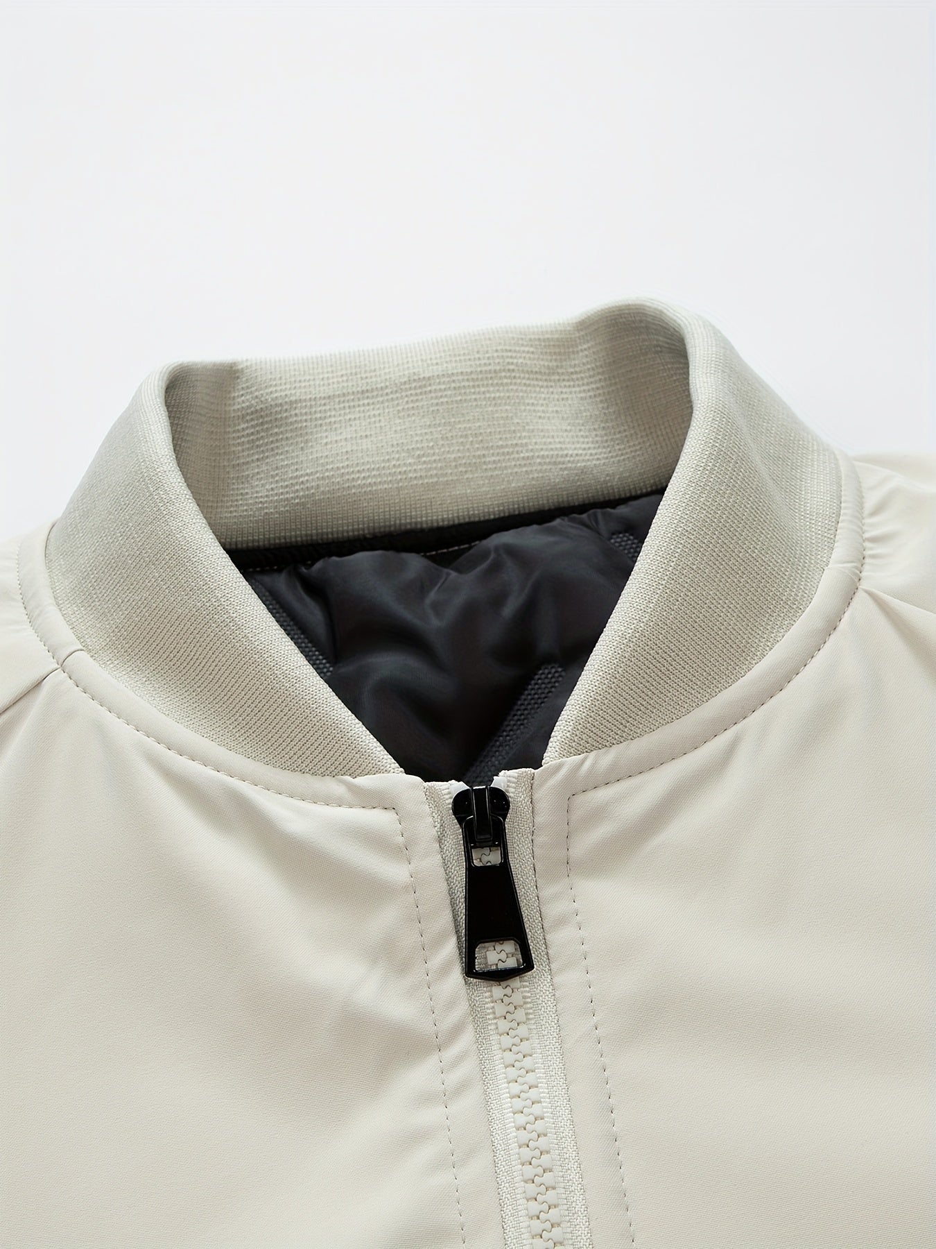 Men's Plus Size Casual Polyester Jacket with Baseball Collar and Zip Pockets