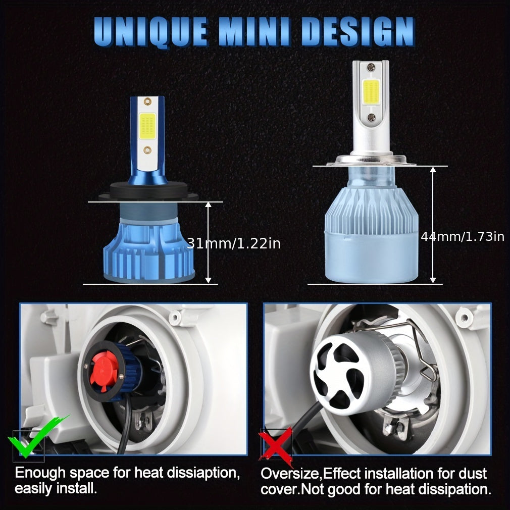 2Pcs 72W LED Headlight Bulbs for Cars 6500K White High Power H4 H7 H11