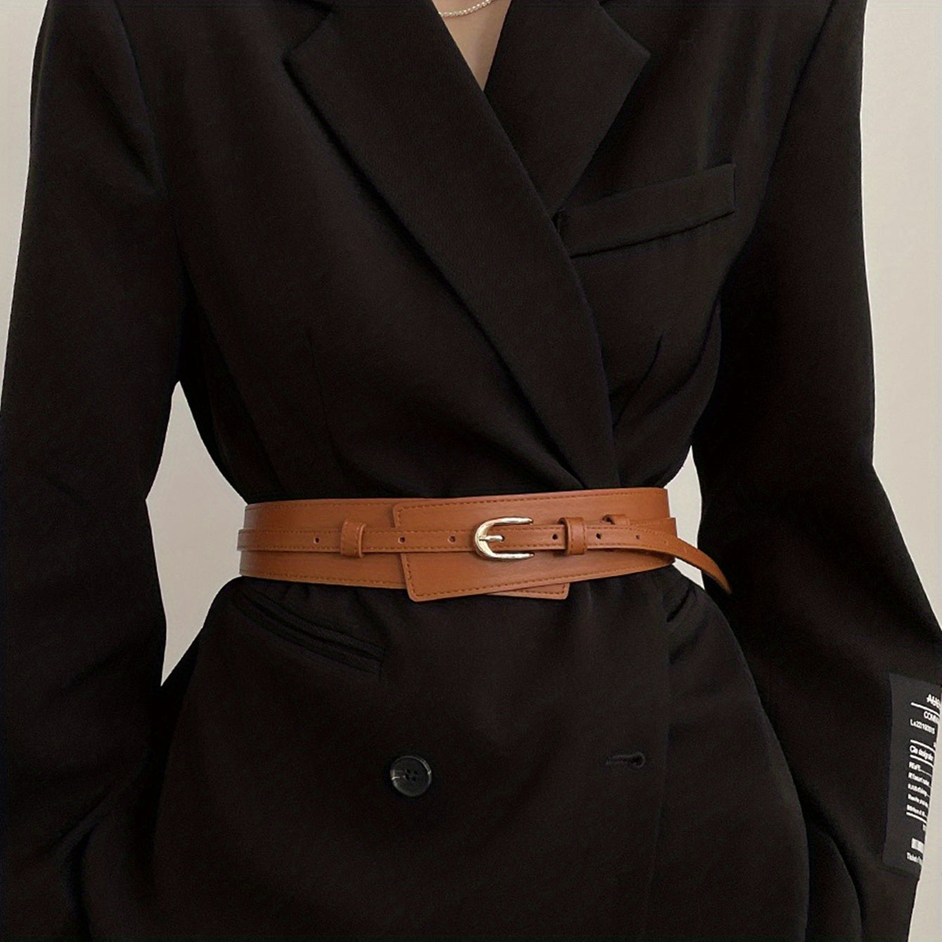 Vintage Women's Coat Dress with Wide Waistband Detachable Girdle and Pin Buckle in PU Leather