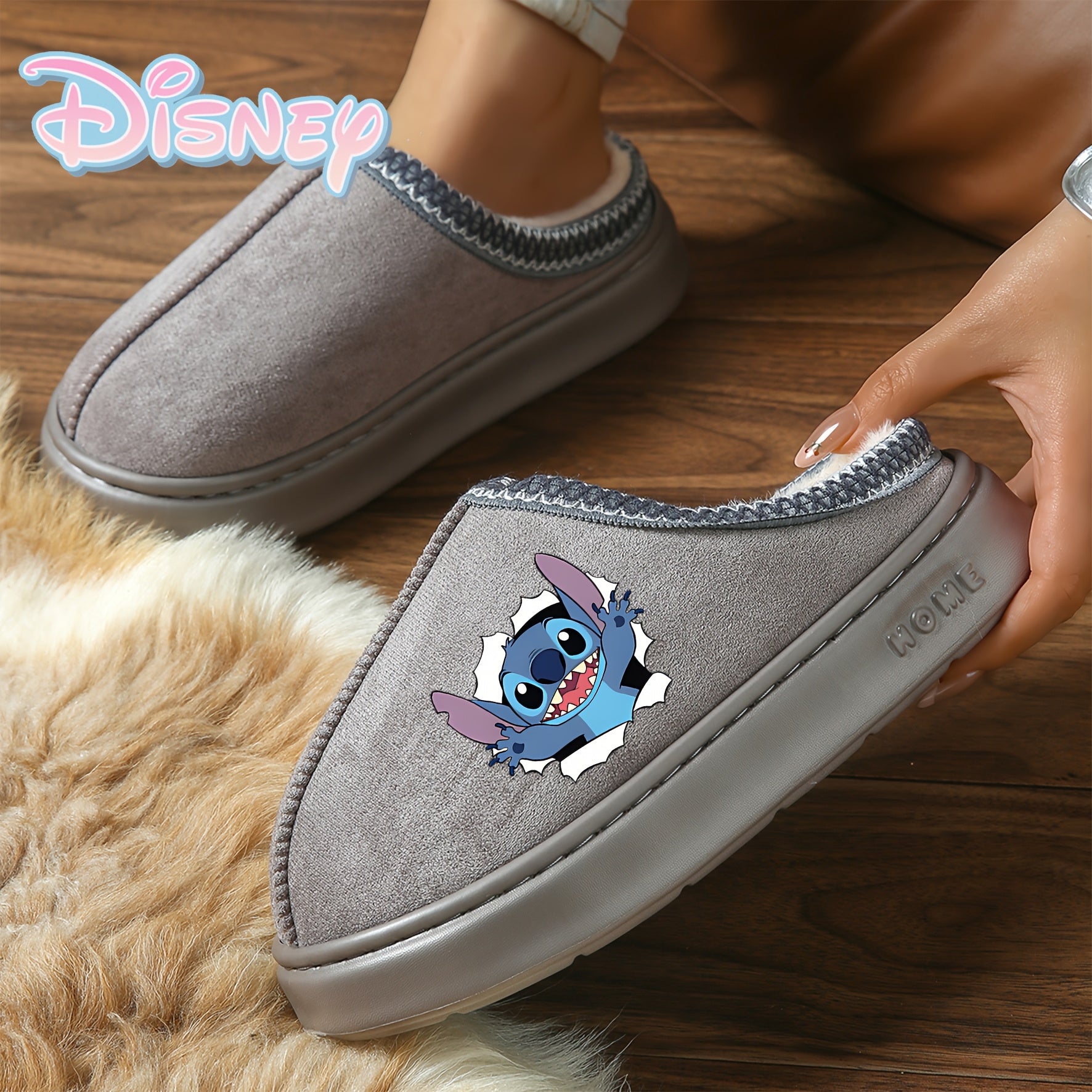 Adult Plush Slip-On Slippers with Faux Fur, Anti-Slip Sole, Brown Beige