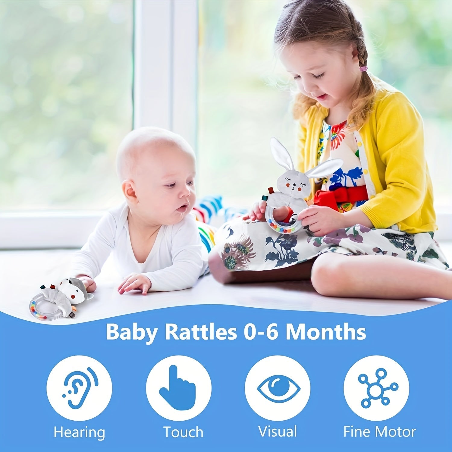 Baby Rattles Soft Hand Bell Grip Rocking Bed Squeaky Baby Rattle for Newborns 0-12 Months